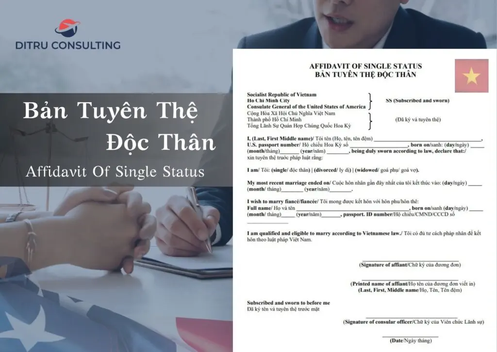Mẫu tuyên thệ độc thân từ Lãnh sự quán Mỹ/Đại sứ quán Mỹ tại Việt Nam