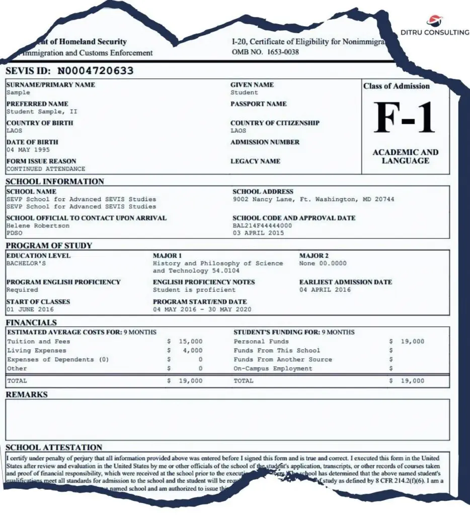 Mẫu đơn I-20 đối với Visa F-1